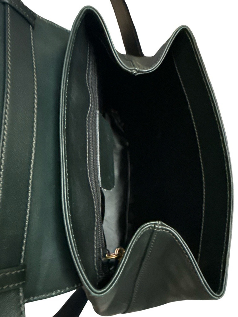 Vintage Salvatore Ferragamo Dark Green Leather Gancini Top Handle Bag - Picture 8 of 16